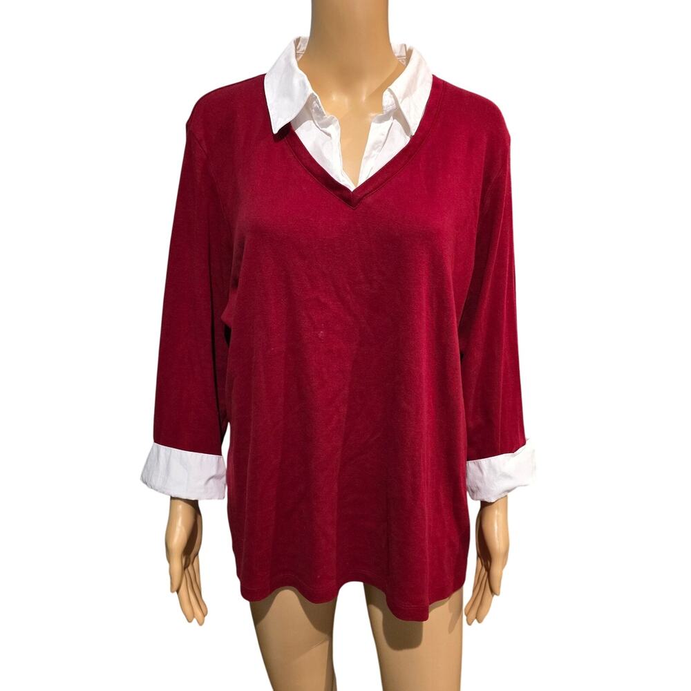Karen Scott Red and White Top 2X